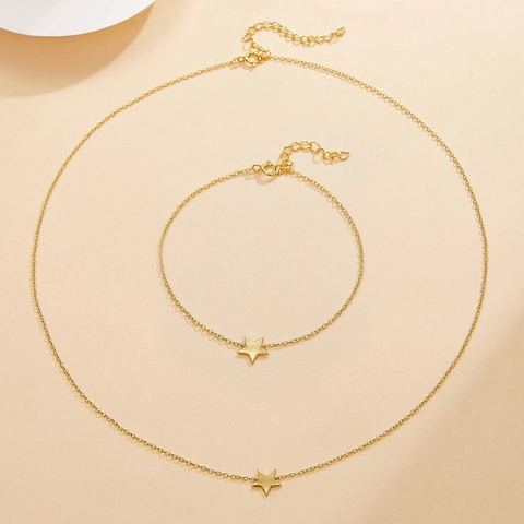 925 Sterling Silver Star Jewelry Set For Women Minimalist Five Pointed Star Pendant Necklace Matching Bracelet Polished Fashion Jewelry Gift