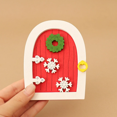 Porta Di Natale In Miniatura In Legno Casa Delle Bambole Decorazione Con Ghirlanda Fiocco Di Neve DIY Micro Paesaggio