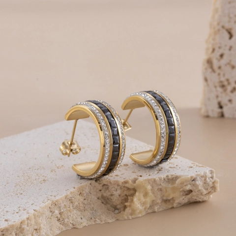 Vintage Luxus Edelstahl Ohrstecker Vergoldet Geometrisch Schlange Böser Blick Zirkon Straß Schmuck Damen