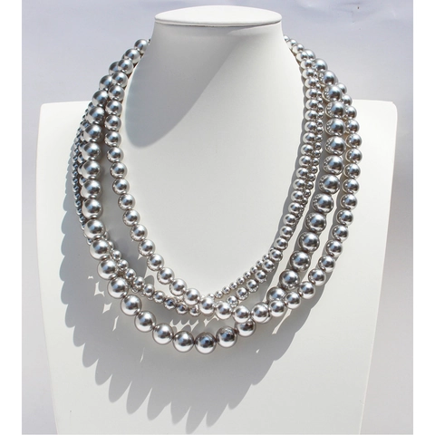Elegant Silver Grey Artificial Pearl Necklace Bracelet Stud Earrings Set For Women High-end Brass Electroplated Round Bead Jewelry For Daily Banquet Party Gift