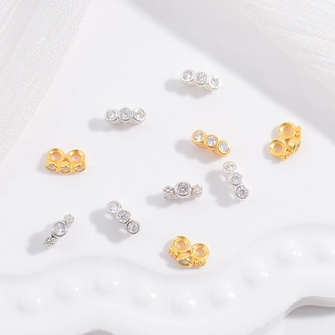 Cuentas Espaciadoras de Plata de Ley 925 Con Diamantes de Imitación Conector Rectangular Doble Agujero para Joyería DIY