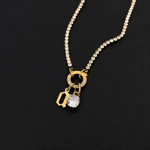 Stainless Steel Letter Pendant Bracelet American Style Tennis Chain With Round Rhinestone Gothic Alphabet Charm Jewelry For Women