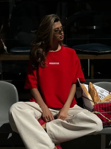 Assertive Buchstabendruck Baumwolle T-Shirt Damen Oversized Rundhalsausschnitt Kurzarm Streetwear Casual Drop Shoulder Tee
