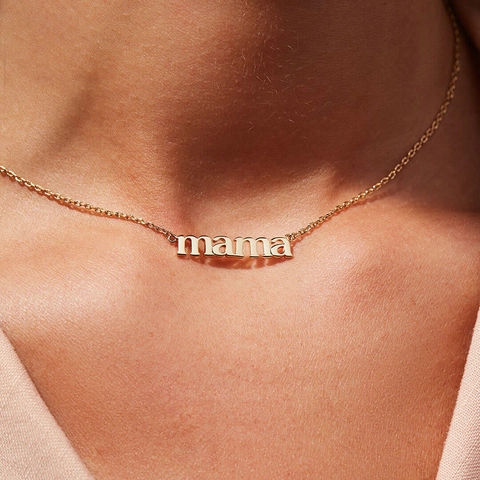 Mama Lettering Pendant Necklace 18K Gold Plated Stainless Steel Minimalist Jewelry For Women Mother Gift