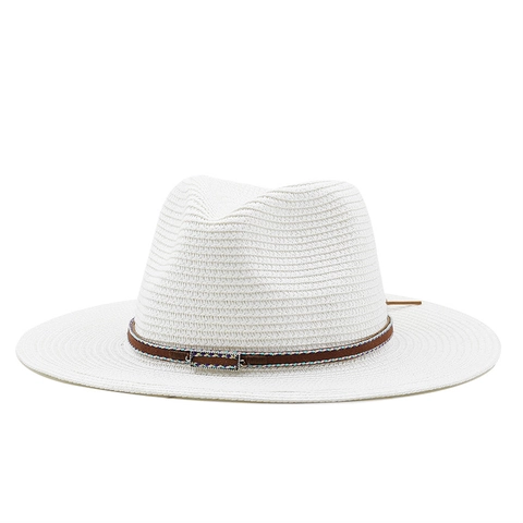 Woven Straw Fedora Hat Wide Brim Sun Protection Ethnic Belt Summer Beach Travel For Men Women