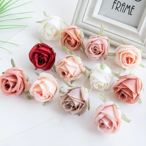 Artificial Rose Flower Heads Satin Fabric Simulation Artificial Pearl Rose DIY Craft Wedding Home Party Decoration Photography Props