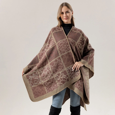 Vintage Geometric Pattern Imitation Cashmere Shawl Women Men Warm Knit Poncho Cape Grid Jacquard Soft Oversized Scarf Daily Wrap