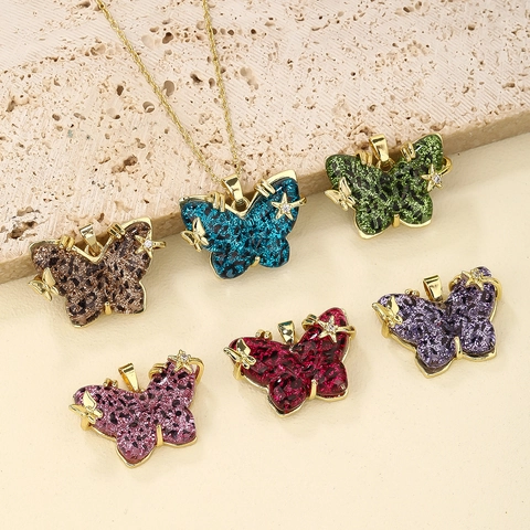 Collana Con Ciondolo A Farfalla Colorata Leopardata Rame Placcato Oro 18K Resina Gioielli Di Moda Per Donne E Ragazze