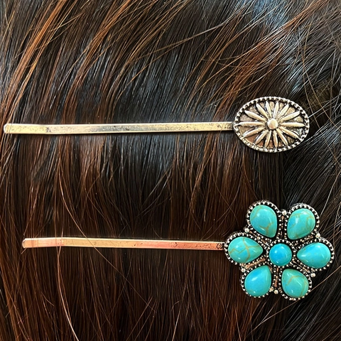 Vintage Turquoise Legering Haarschuifje Boheemse Westerse Stijl Etnische Bloem Haaraccessoires Voor Vrouwen