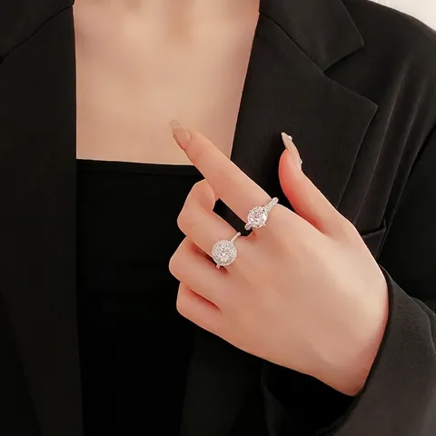 Funkelnder Runder Zirkonia Ring Kupfer Verstellbares Offenes Design Leichter Luxus Eleganter Schmuck Für Damen Mode Geschenk