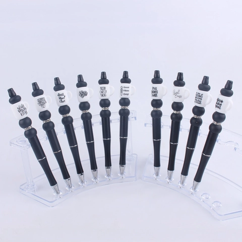 Beaded Ballpoint Pens Plastic Silicone Coffee Cup Focal Bead Rhinestone Novelty Slogan Writing Pens Teacher Gift Office