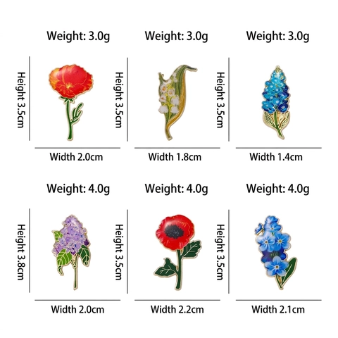 Élégant Ensemble de Broches en Alliage Émaillé Forme de Fleur Muguet Coquelicot Lilas Badge Floral pour Vêtements Femme Bijoux Accessoires