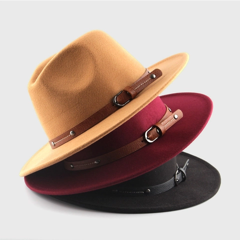 Chapeau Fedora Vintage Feutre De Laine Large Bord Ceinture En Cuir Boucle Métallique Style Britannique Rétro Pour Hommes Femmes