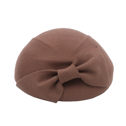 Damen Wollfilz Baskenmütze Vintage Große Schleife Elegant Pillbox Hut Herbst Winter Warm Kopfbedeckung
