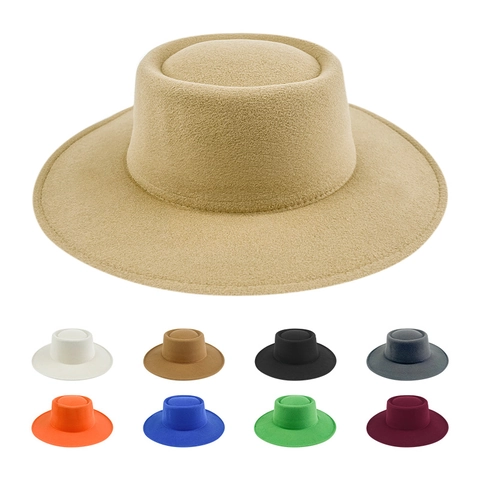Sombrero Fedora de Fieltro de Lana Vintage Francés Mujer Hombre Ala Ancha Copa Plana Sombrero Jazz Otoño Invierno Cálido Accesorios Moda