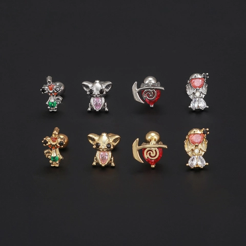Cartoon Animal Heart Stud Earrings Copper Cubic Zirconia Screw Ball Back Helix Cartilage Piercing Jewelry For Women
