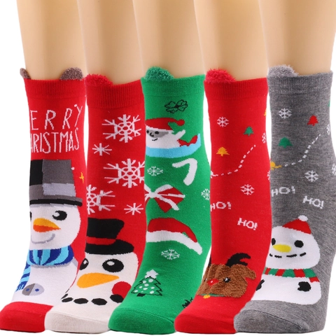 Weihnachts Socken Strick Polyester Baumwolle Mischung Weihnachtsmann Rentier Schneemann Muster Atmungsaktiv Feiertagsgeschenk