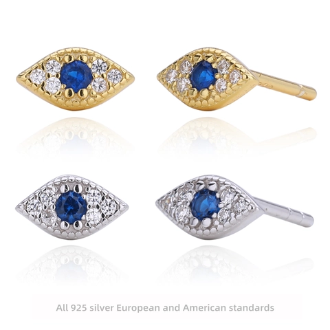 Evil Eye 925 Sterling Silber Ohrstecker Blauer Zirkon Schützender Schmuck Minimalistisches Damen Accessoire Vergoldet