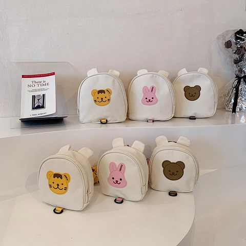 Kids Canvas Backpack Cartoon Animal Anti Lost Toddler Kindergarten School Travel Bag For Boys Girls With Adjustable Straps