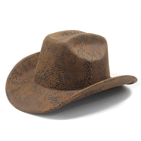 Western Cowboy Hat Wide Brim Polyester Snake Skin Pattern Retro Fedora For Outdoor Performance Party Vintage Style