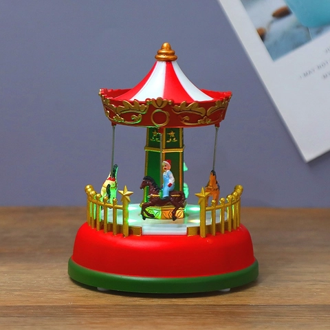 Christmas Luminous Musical Rotating Carousel Ferris Wheel Ornament With LED Lights Plastic Tabletop Decoration For Xmas Gift