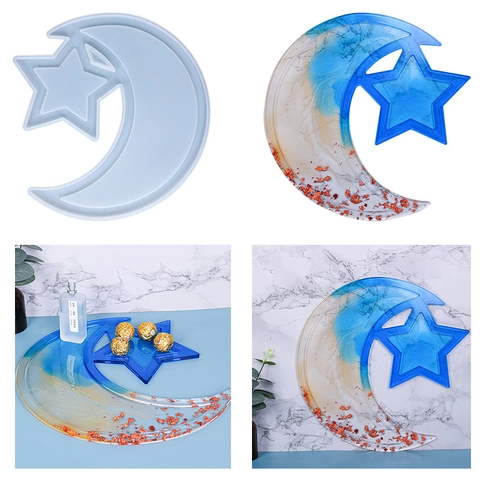 Ster Maan Dienblad Siliconen Mal Voor DIY Hars Gieten Epoxy Sieraden Opbergplaat Handgemaakt Ambacht Flexibel