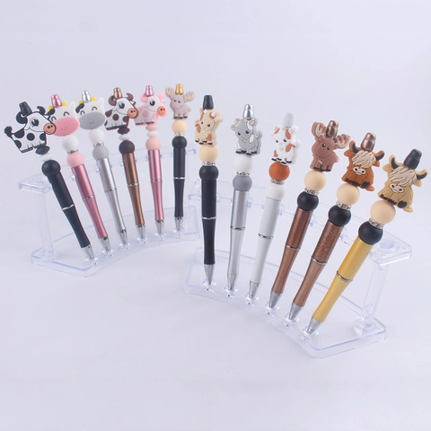 Beadable Ballpoint Pen With Cartoon Animal Silicone Beads Metal Barrel Rhinestone Decor DIY Writing Tool For Students