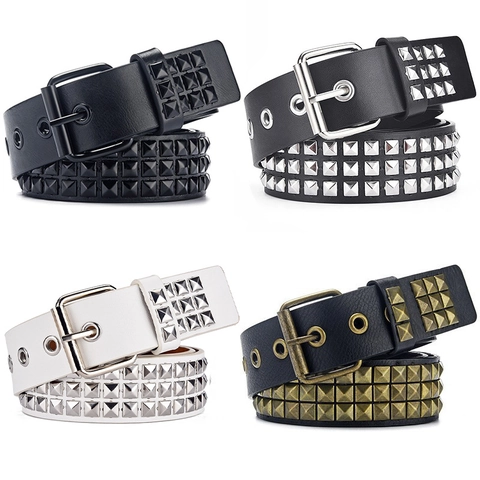 Punk Rock Riem Met Studs PU-Leer Meerdere Rijen Vierkante Klinknagels Gothic Y2K Streetwear Tailleband Voor Heren Dames