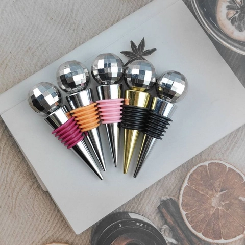 Disco Bal Wijnfles Stop Zinklegering Siliconen Decoratieve Herbruikbare Drank Sealer Voor Bar Party Retro Spiegel