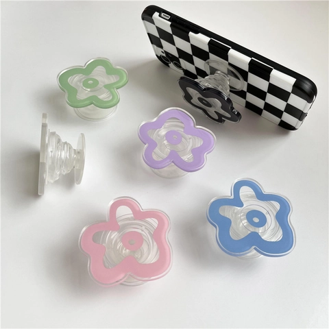Flower Shaped Phone Grip Transparent Acrylic Collapsible Expanding Socket Mobile Stand Desktop Accessory