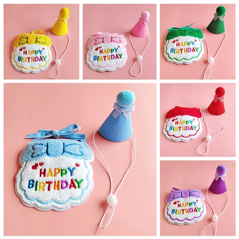 Huisdier Verjaardagsfeestje Hoed En Bandana Sjaal Geborduurd Happy Birthday Verstelbaar Pluche Vilt Kostuum Voor Hond Kat Puppy Kitten