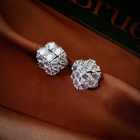 Geometric Square Cube Stud Earrings With Zircon Alloy And 925 Sterling Silver Earring Post For Women Shiny Dainty Jewelry