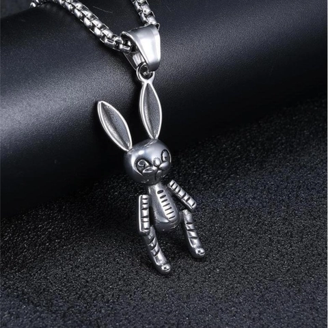 Mechanical Rabbit Pendant Necklace Stainless Steel Punk Cyberpunk Stitched Design Gothic Jewelry For Men Women