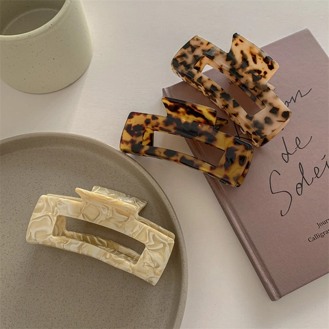 Pinza Para El Cabello De Acetato Grande Estilo Francés Vintage Leopardo Carey Mármol Elegantes Accesorios Para El Cabello Mujer