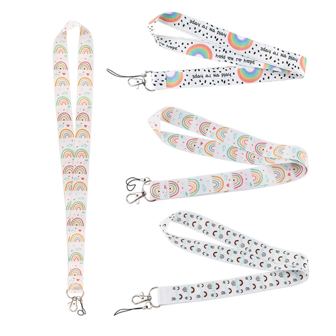 Colorful Rainbow Lanyard Necklace Polyester Fabric Long Neck Strap For Phone ID Badge Camera Keys Cute Cartoon Print