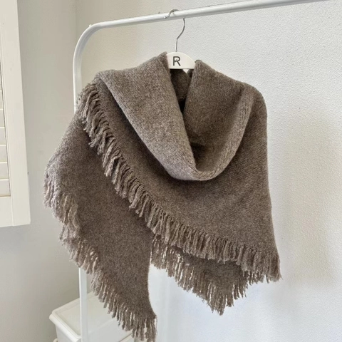 Donna Misto Lana Morbido Sciarpa a Maglia Con Nappe Lungo Poncho Inverno Caldo Tinta Unita Pendolare Moda Sciarpa