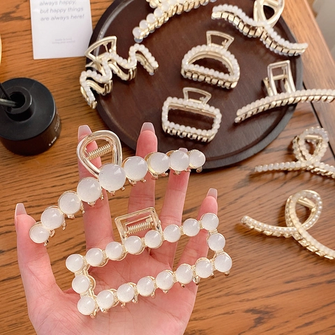 Elegante Molletta Per Capelli In Lega Con Künstliche Perle Finte Clip Geometrica In Metallo Presa Forte Per Donne E Ragazze