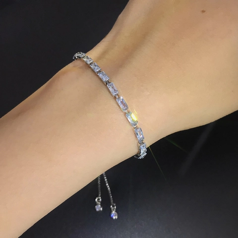 Bolo Armband Für Damen Kupfer Mit Baguetteschliff Zirkonia Verstellbare Tenniskette Eleganter Schmuck