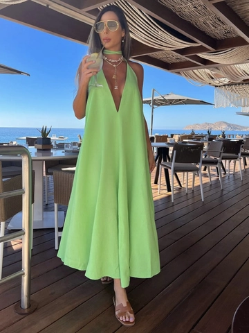 Halter Maxi Dress Deep V Neck Sleeveless Backless Solid Color Polyester Beach Holiday Casual Flowy Sun Dress For Women