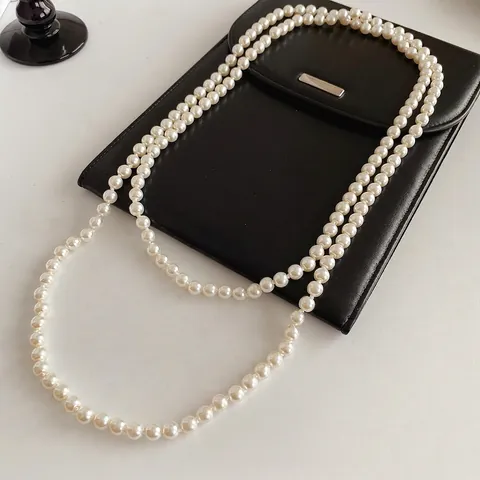 Collier Longue Künstliche Perles Pour Femmes Rétro Français Künstliche Perles De Verre Superposées Chaîne De Pull Bijoux Élégants