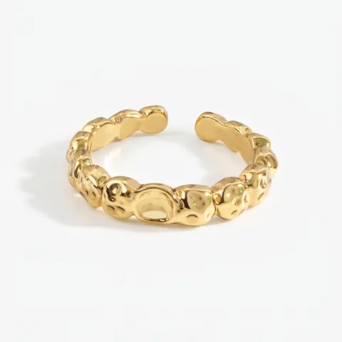 Bague Ouverte Design de Niche Texture Martelée Irrégulière pour Femmes Surface de Lave Minimaliste Bague Ajustable en Cuivre Or Argent