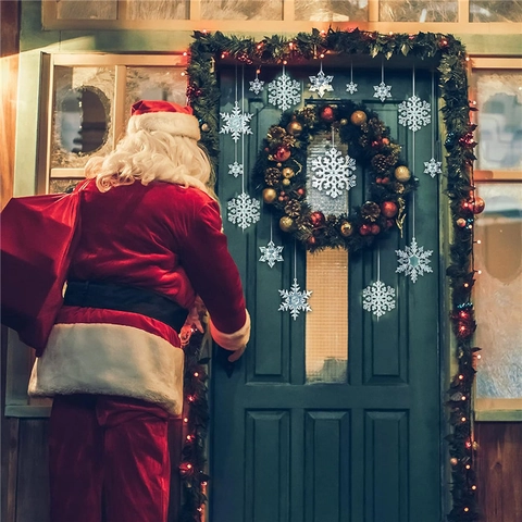 Set di Ornamenti Natalizi in Acrilico Cristallo Trasparente Fiocco di Neve Ghiacciolo Renna Decorazioni Appese per Albero di Natale Casa