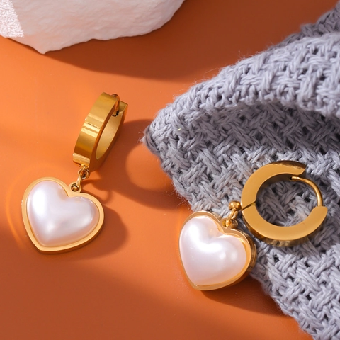 Orecchini Pendenti a Cuore in Acciaio al Titanio Minimalisti per Donna Eleganti Orecchini a Cerchio con Perla Artificiale Oro Argento Oro Rosa