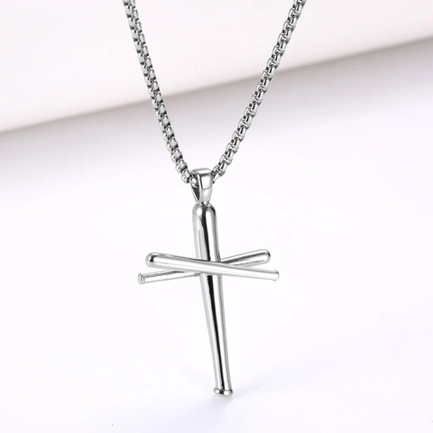 Edelstahl Baseballschläger Kreuz Anhänger Halskette Für Männer Hip Hop Sportliche Mode Schmuck
