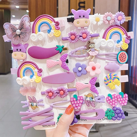 Barrettes À Cheveux Dessin Animé Mignon Filles Enfants Fleur Animal Fruit Résine Métal Tissu Épingles À Cheveux Douces