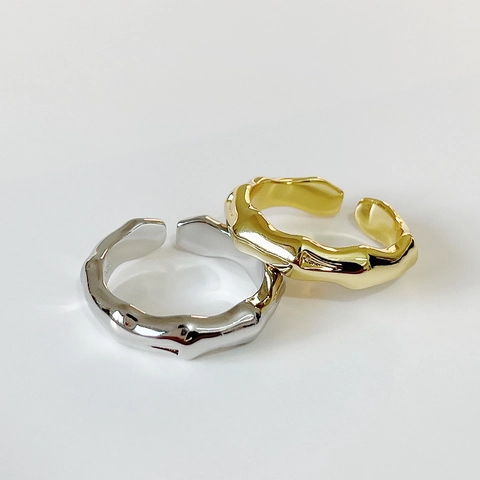 Bague En Argent Sterling 925 Design Bambou Minimaliste Anneau Ouvert Réglable Bijoux De Style Français Pour Femmes