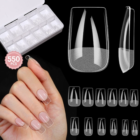 Capsules Ongles Soft Gel Professionnelles Transparentes Carrées Longues Faux Ongles Ultra Fins Sans Couture Ongles À Presser