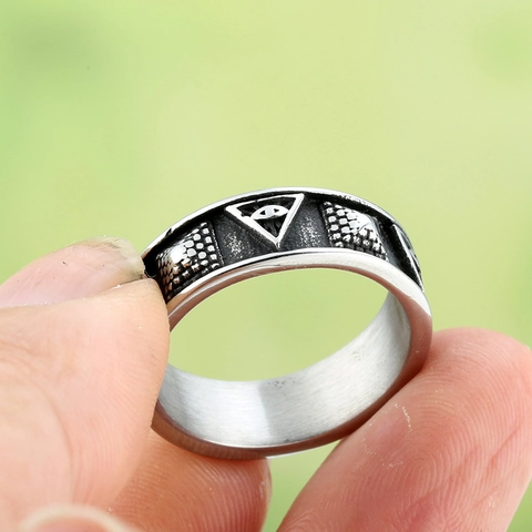 Anillo Vintage Ojo De La Providencia Acero De Titanio Pirámide Ojo Que Todo Lo Ve Punk Joyería Retro Para Hombres Y Mujeres