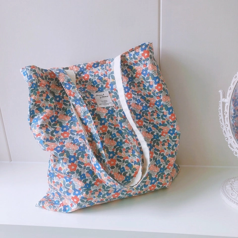 Borsa Tote In Tela Con Stampa Floreale Da Donna Grande Capacità Borsa A Spalla In Cotone Stile Fresco