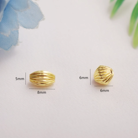 Cuentas Espaciadoras Texturizadas Con Rayas Cobre 14K 18K Chapado En Oro Plata Forma Oliva Rombo Para Fabricación De Joyas DIY